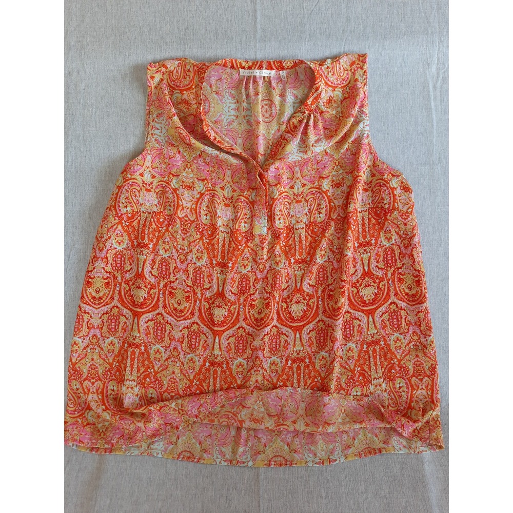 Violet & Claire Women 2X Paisley V-Neck Pullover Top Blouse Sleeveless Polyester